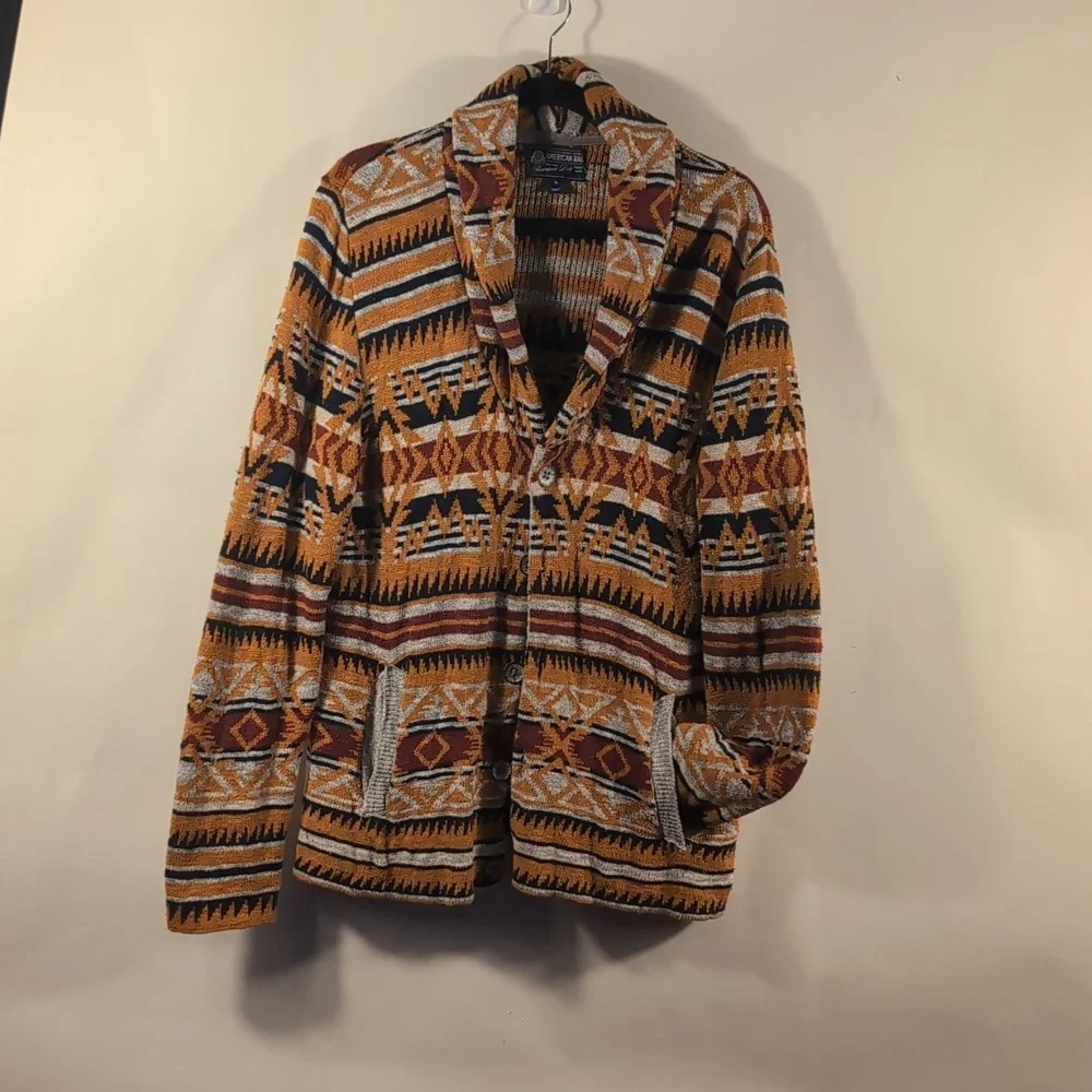 AMERICAN RAG Men's Cardigan Sweater Aztec Design SZ XLarge